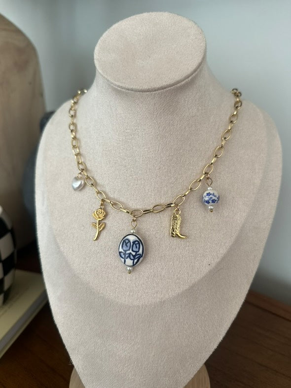 Vintage Floral Charm Necklace - 16inch