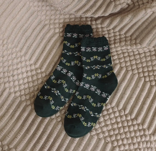 Green Floral Socks