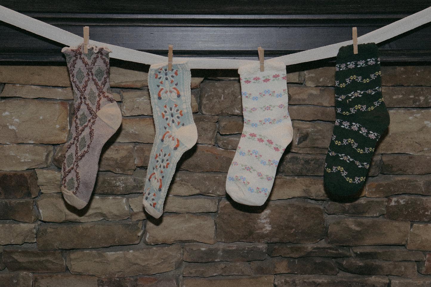 Cream Floral Socks